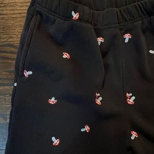 Black embroidered with mushrooms sweatpants